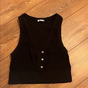 Free People Black Ribbed Crop Top